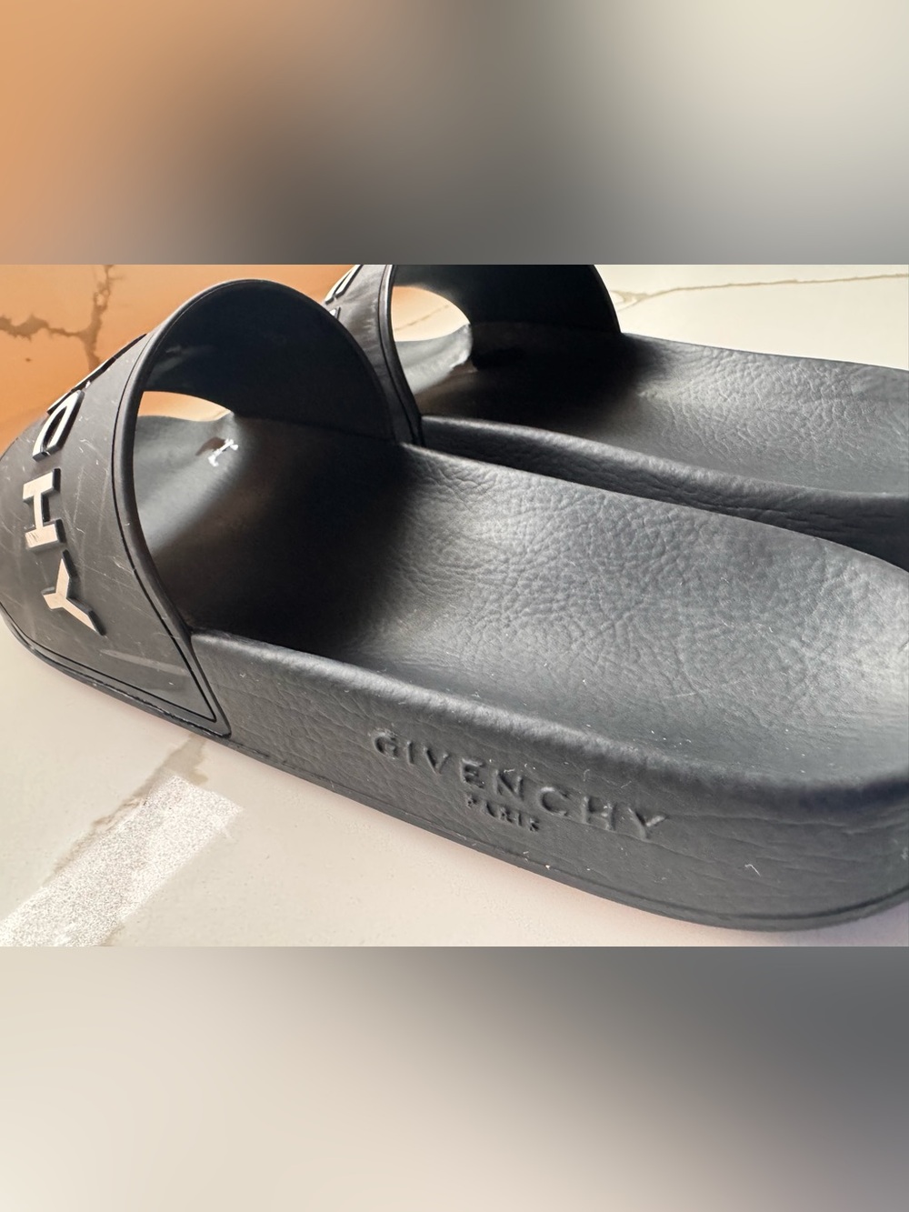 Givenchy Paris Logo Rubber Slides - Black/White - Picture 3 of 5